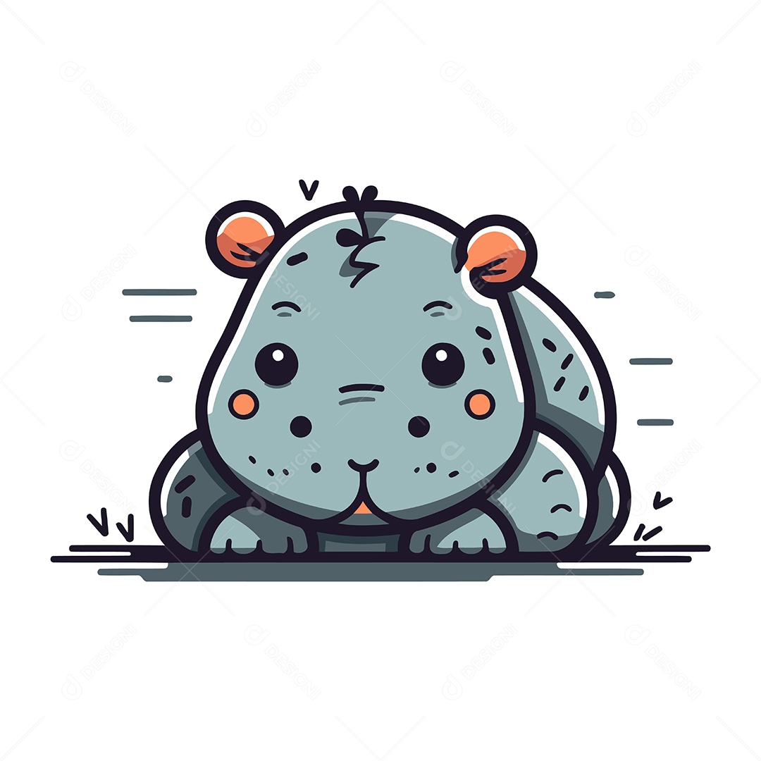 Hipopótamo Fofo de Desenho Animado Ilustração Vetor EPS