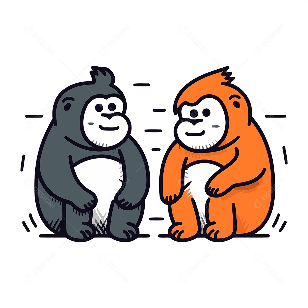 Macaco e Gorila de Desenho Animado Ilustração Vetor EPS