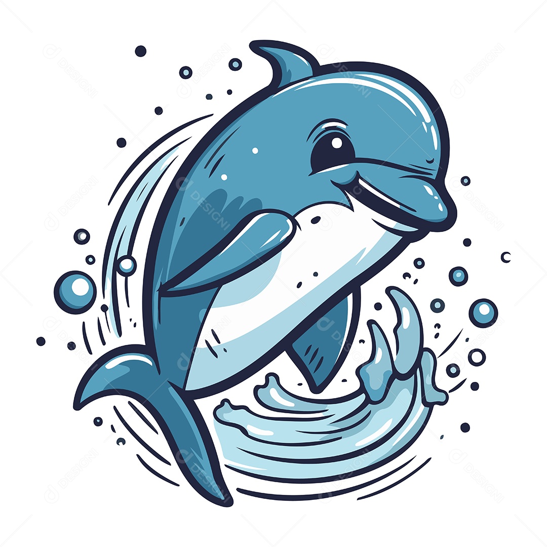 Golfinho de Desenho Animado Ilustração Vetor EPS
