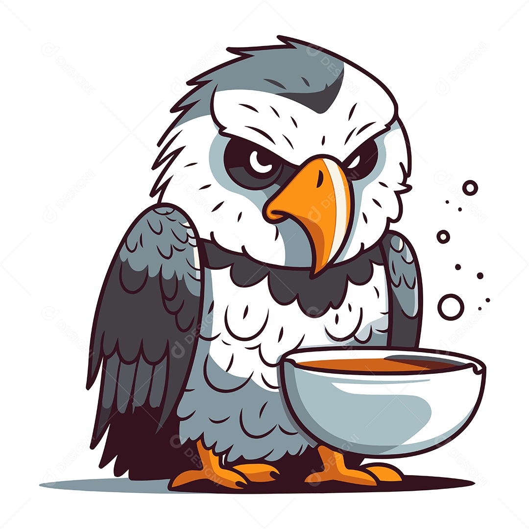 Águia Americana de Desenho Animado com uma Tigela Ilustração Vetor EPS