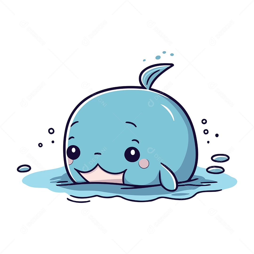 Baleia Azul de Desenho Animado Ilustração Vetor EPS