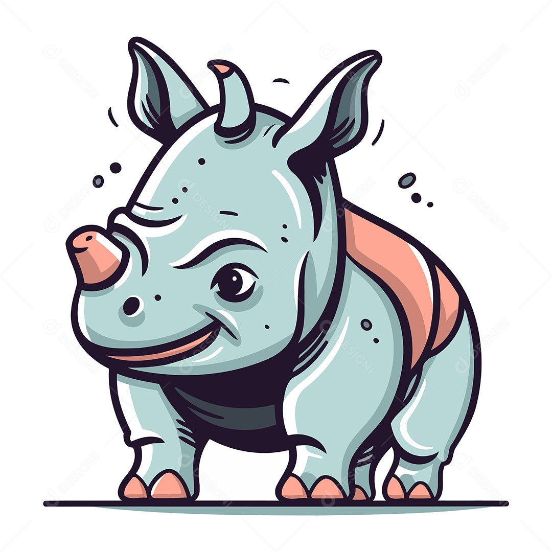 Rinoceronte Fofo de Desenho Animado Ilustração Vetor EPS