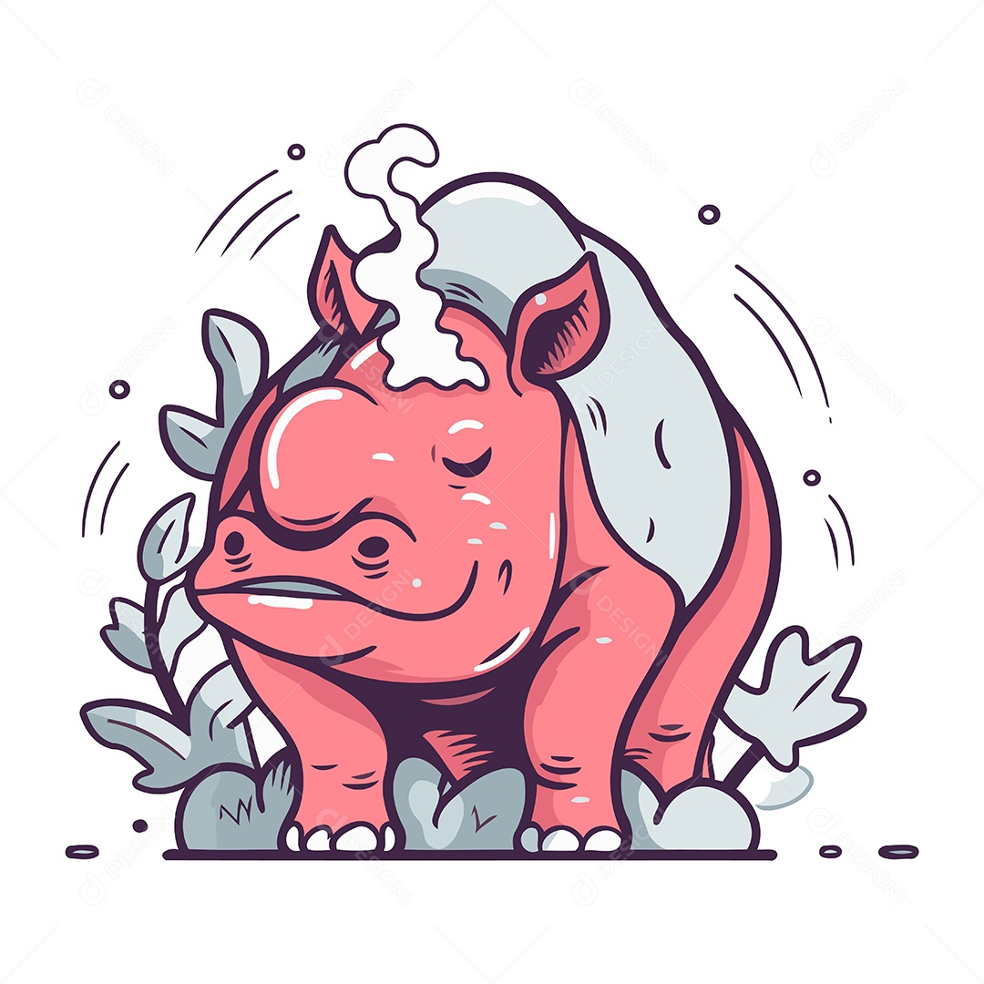 Rinoceronte de Desenho Animado Ilustração Vetor EPS