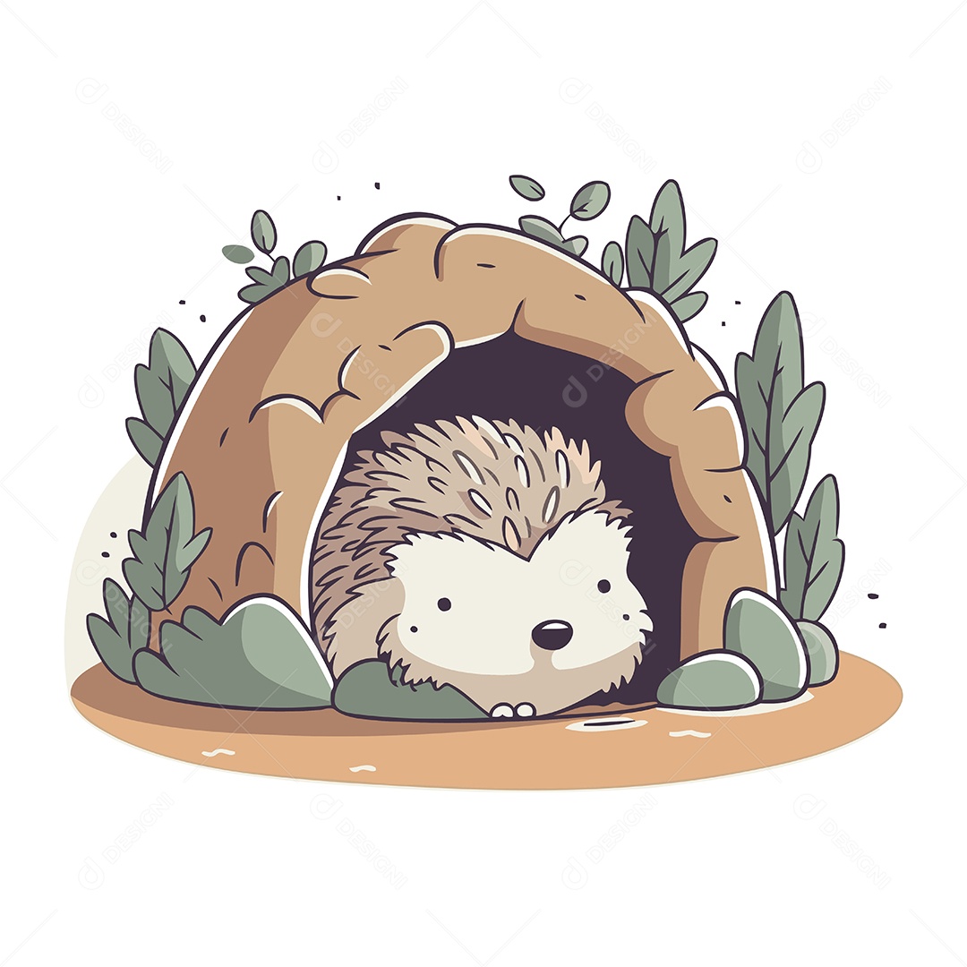 Ouriço Fofo de Desenho Animado Ilustração Vetor EPS