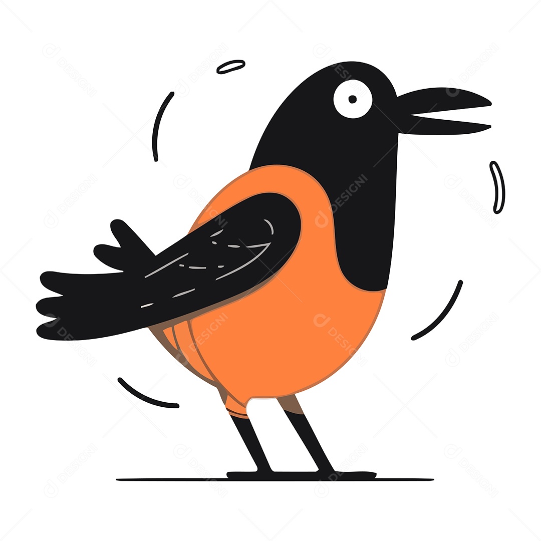 Pássaro Preto e Laranja Fofo de Desenho Animado Ilustração Vetor EPS