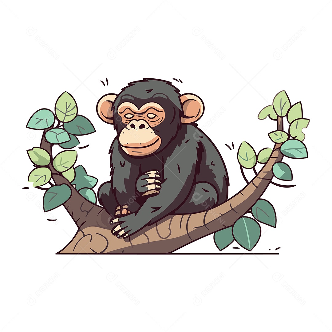 Chimpanzé Sentado em um Galho de Árvore Ilustração Vetor EPS