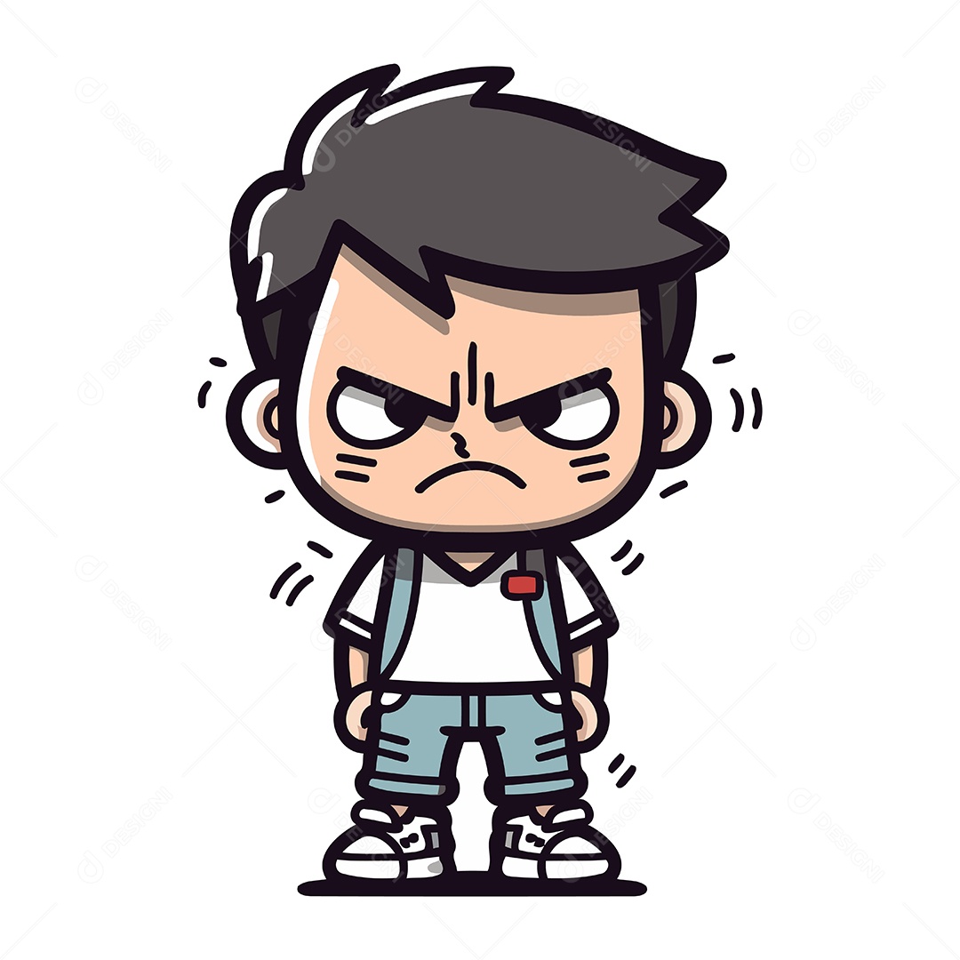 Menino Irritado de Desenho Animado Ilustração Vetor EPS