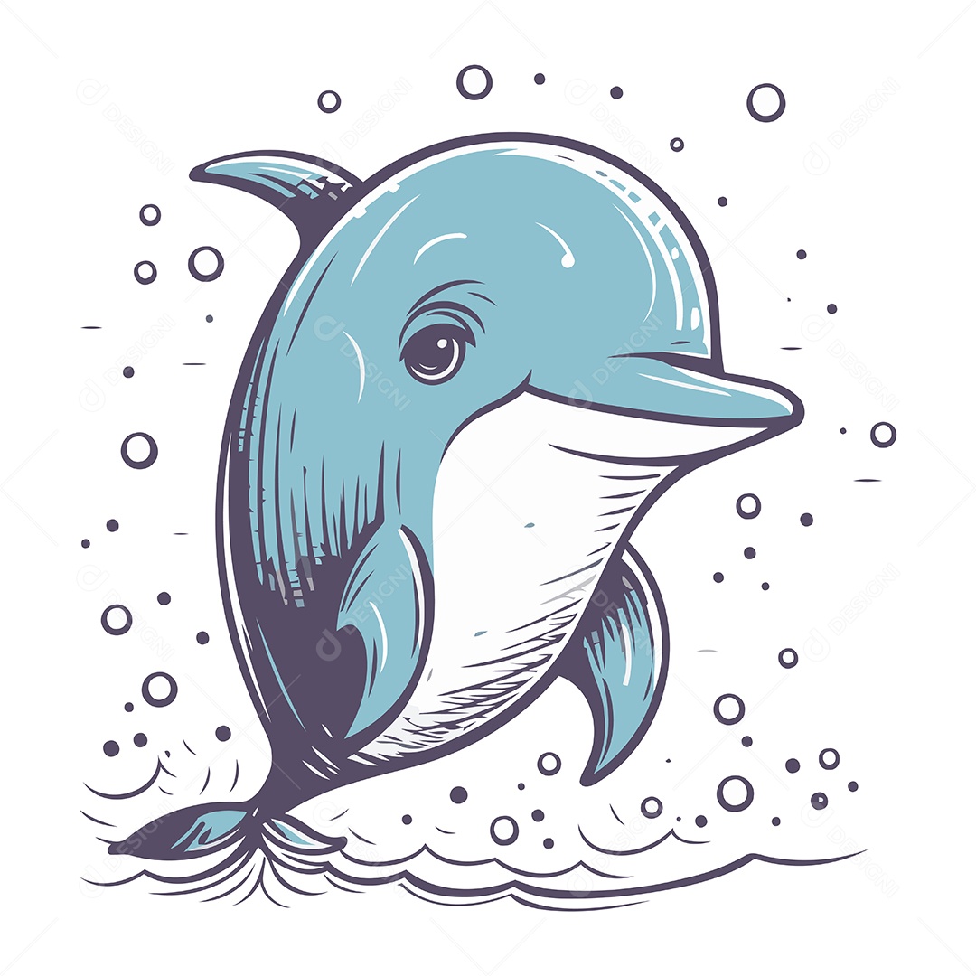 Golfinho de Desenho Animado Ilustração Vetor EPS