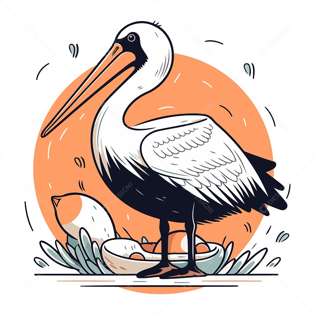 Pelicano de Desenho Animado Ilustração Vetor EPS