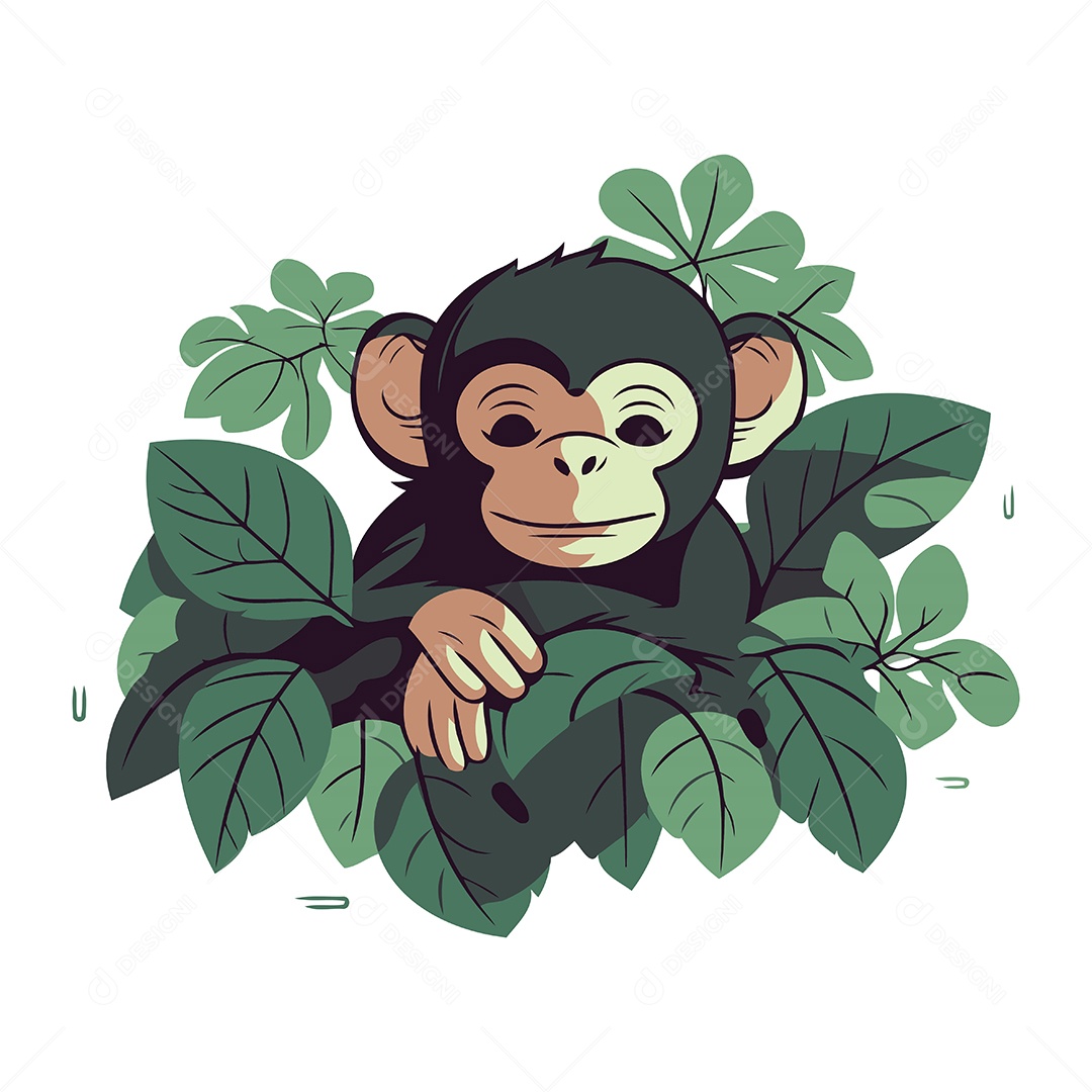 Macaco Fofo de Desenho Animado Ilustração Vetor EPS
