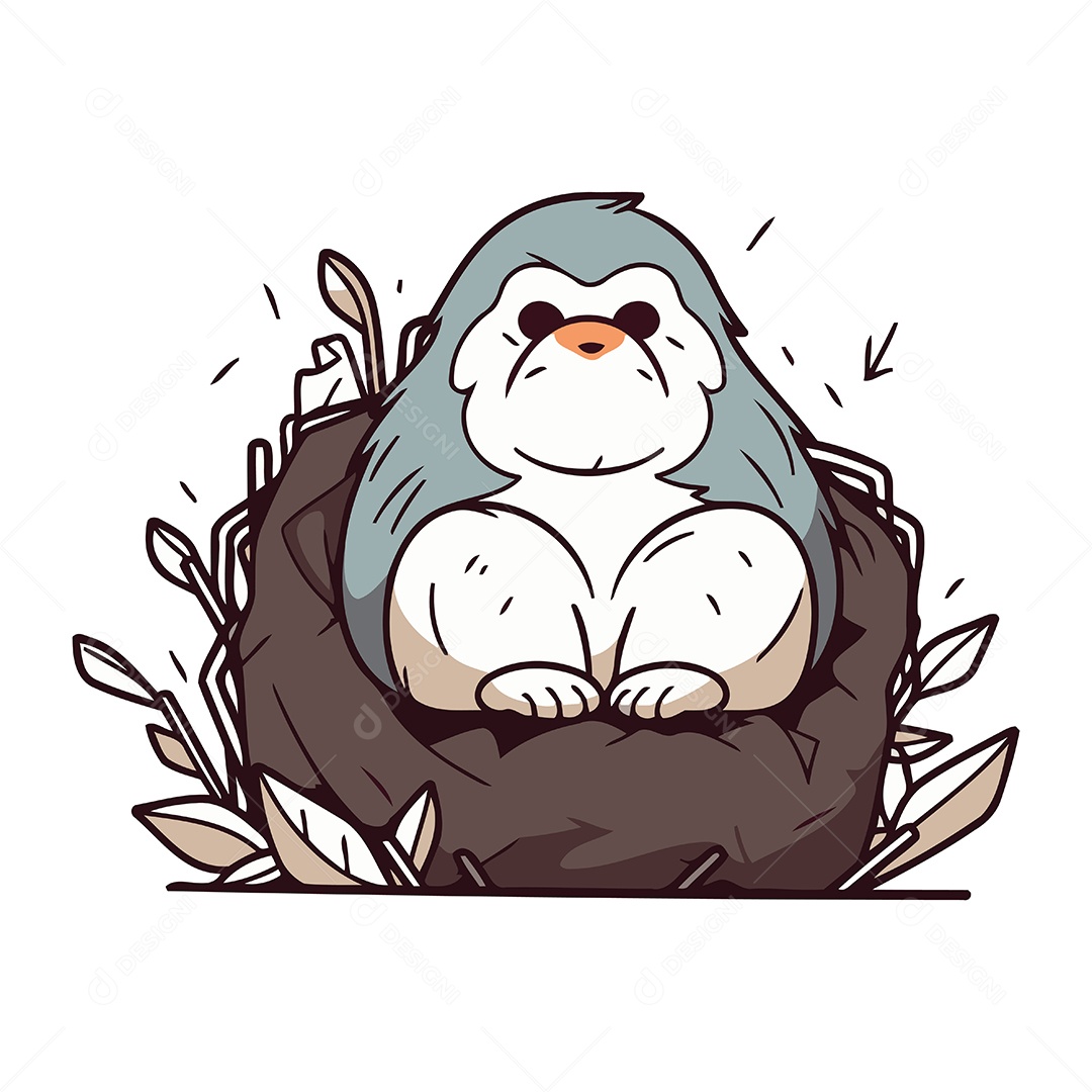 Pinguim Sentado em um Ninho Ilustração Vetor EPS