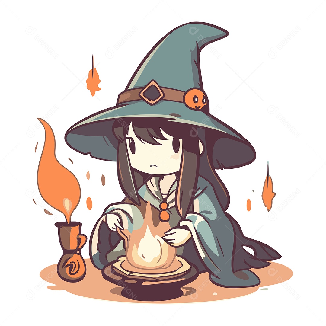 Bruxa com uma Vela Ilustração Vetor EPS