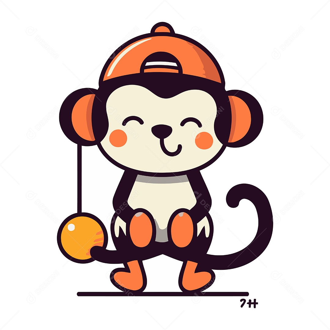 Macaco de Desenho Animado com um Brinquedo Ilustração Vetor EPS