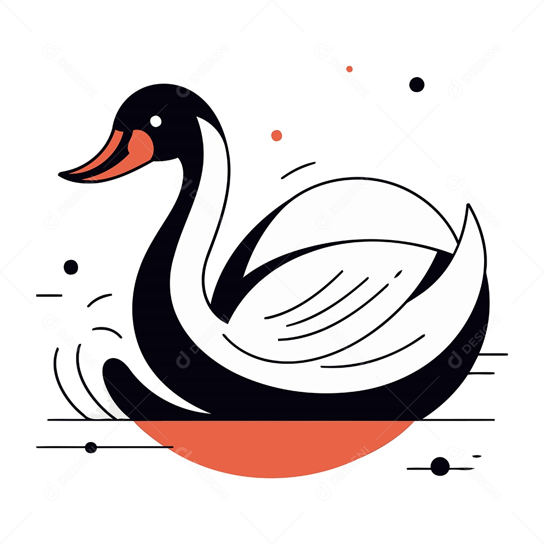 Cisne Nadando na Água de Desenho Animado Ilustração Vetor EPS