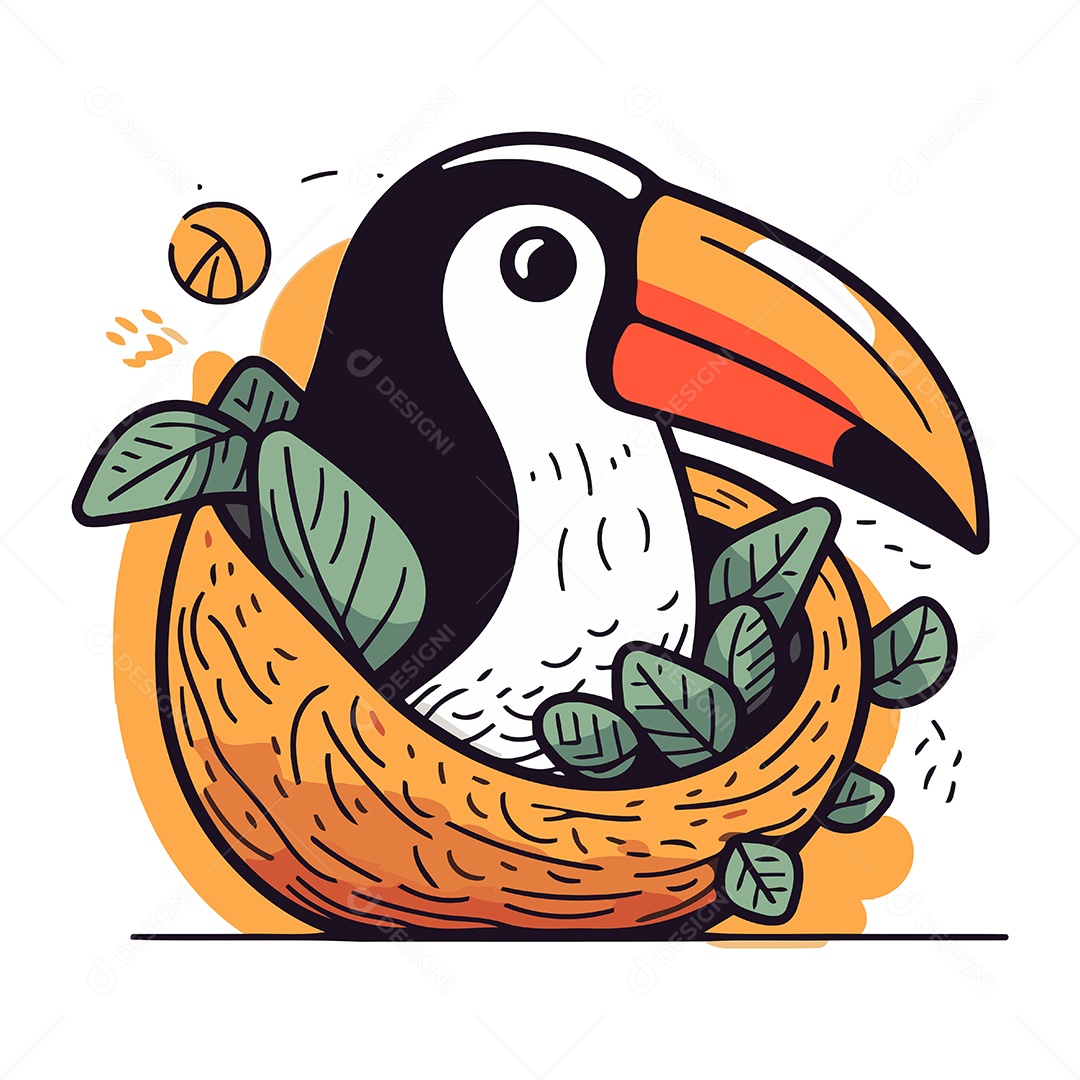Tucano de Desenho Animado no Ninho Ilustração Vetor EPS