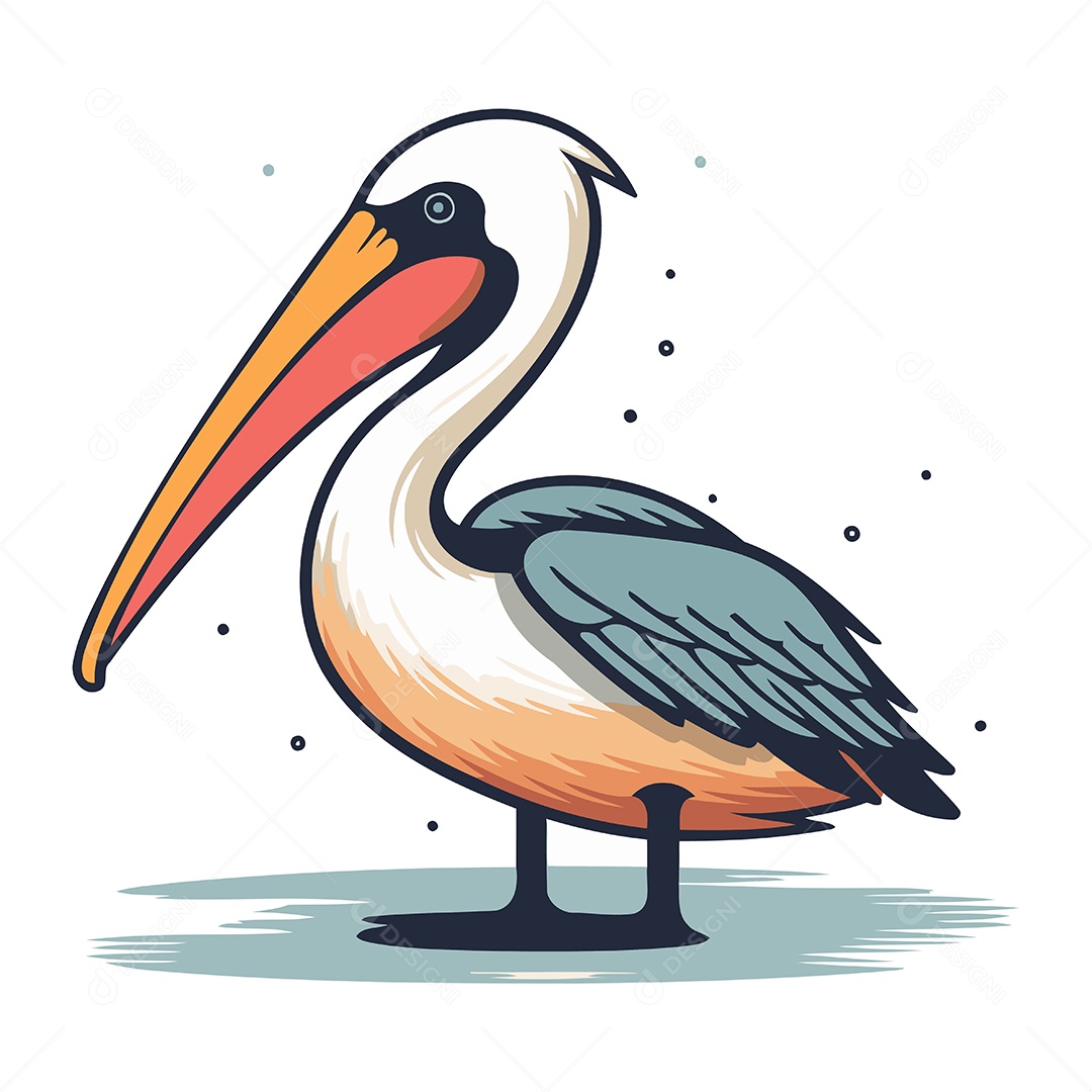 Pelicano de Desenho Animado Ilustração Vetor EPS