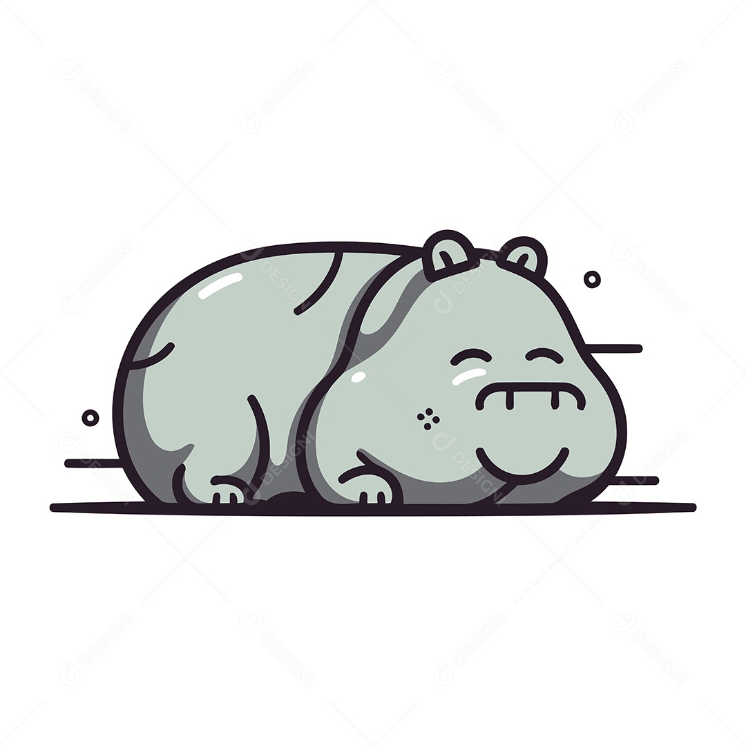 Hipopótamo Fofo de Desenho Animado Ilustração Vetor EPS