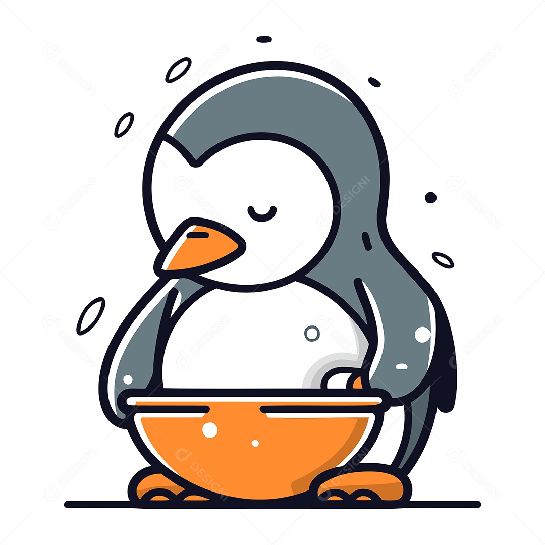 Pinguim em uma Tigela Ilustração Vetor EPS
