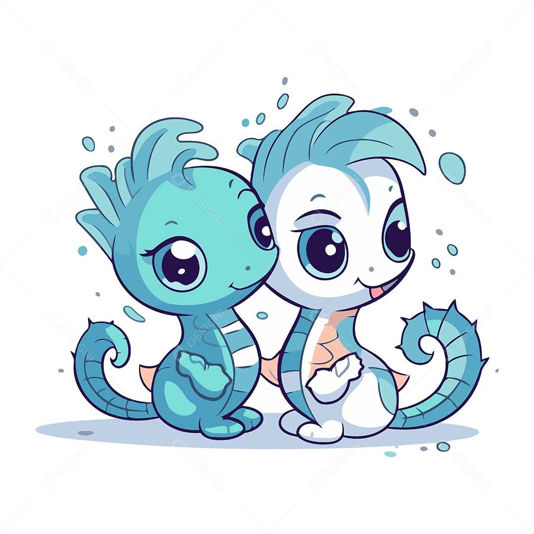 Cavalos Marinho de Desenho Animado Ilustração Vetor EPS