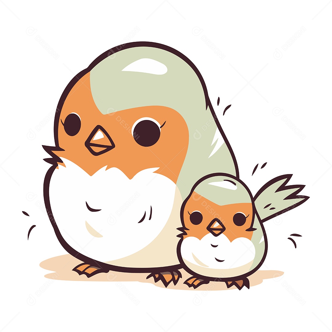 Pássaro e Filhote de Desenho Animado Ilustração Vetor EPS