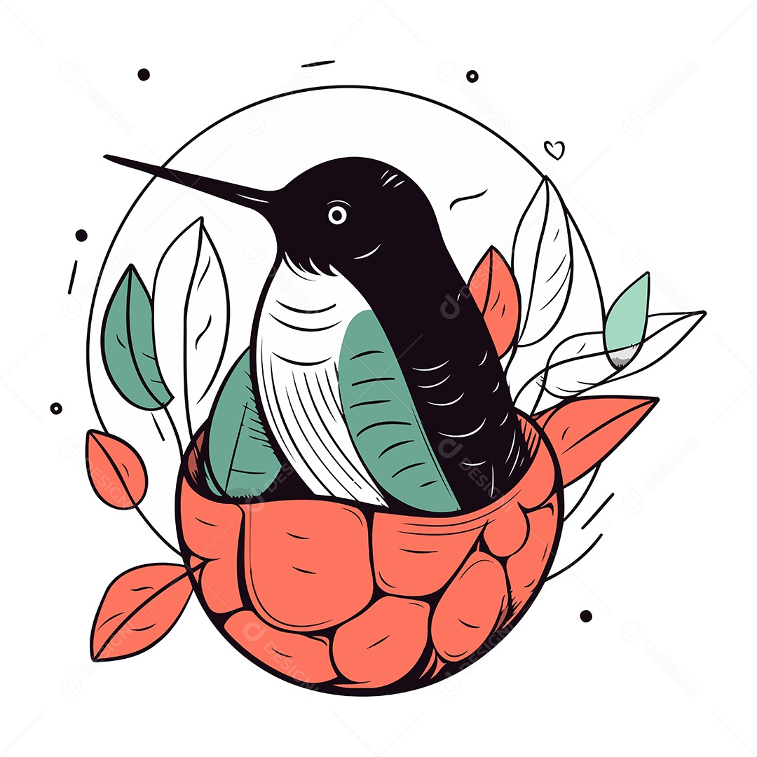 Beija Flor de Desenho Animado no Ninho Ilustração Vetor EPS