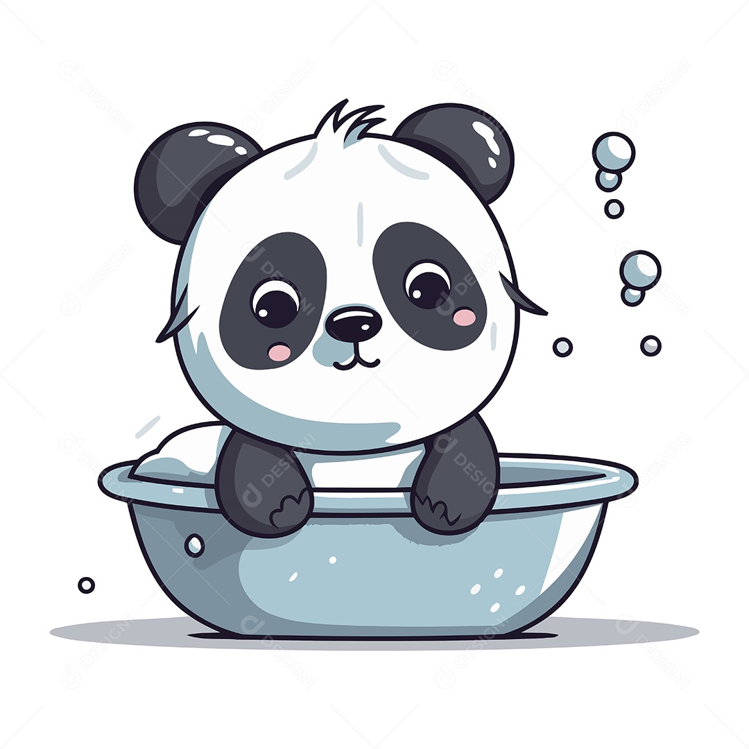 Panda Fofo Tomando Banho em uma Banheira Ilustração Vetor EPS