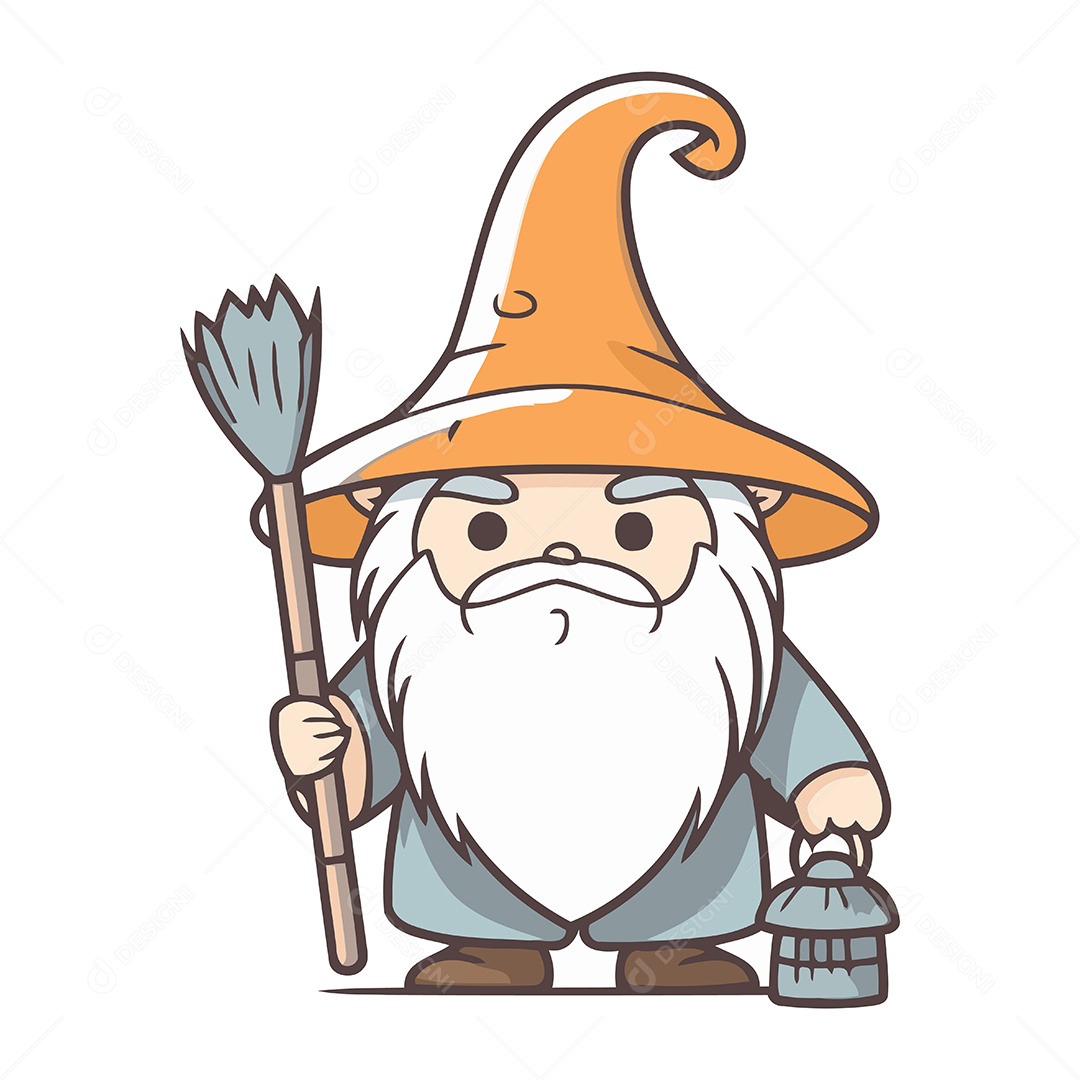 Mago com uma Vassoura Ilustração Vetor EPS