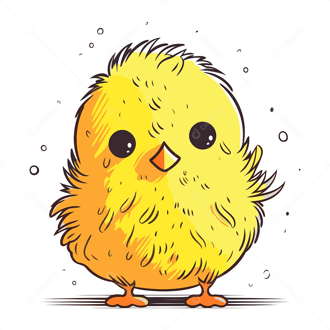 Pintinho Amarelo de Desenho Animado Ilustração Vetor EPS