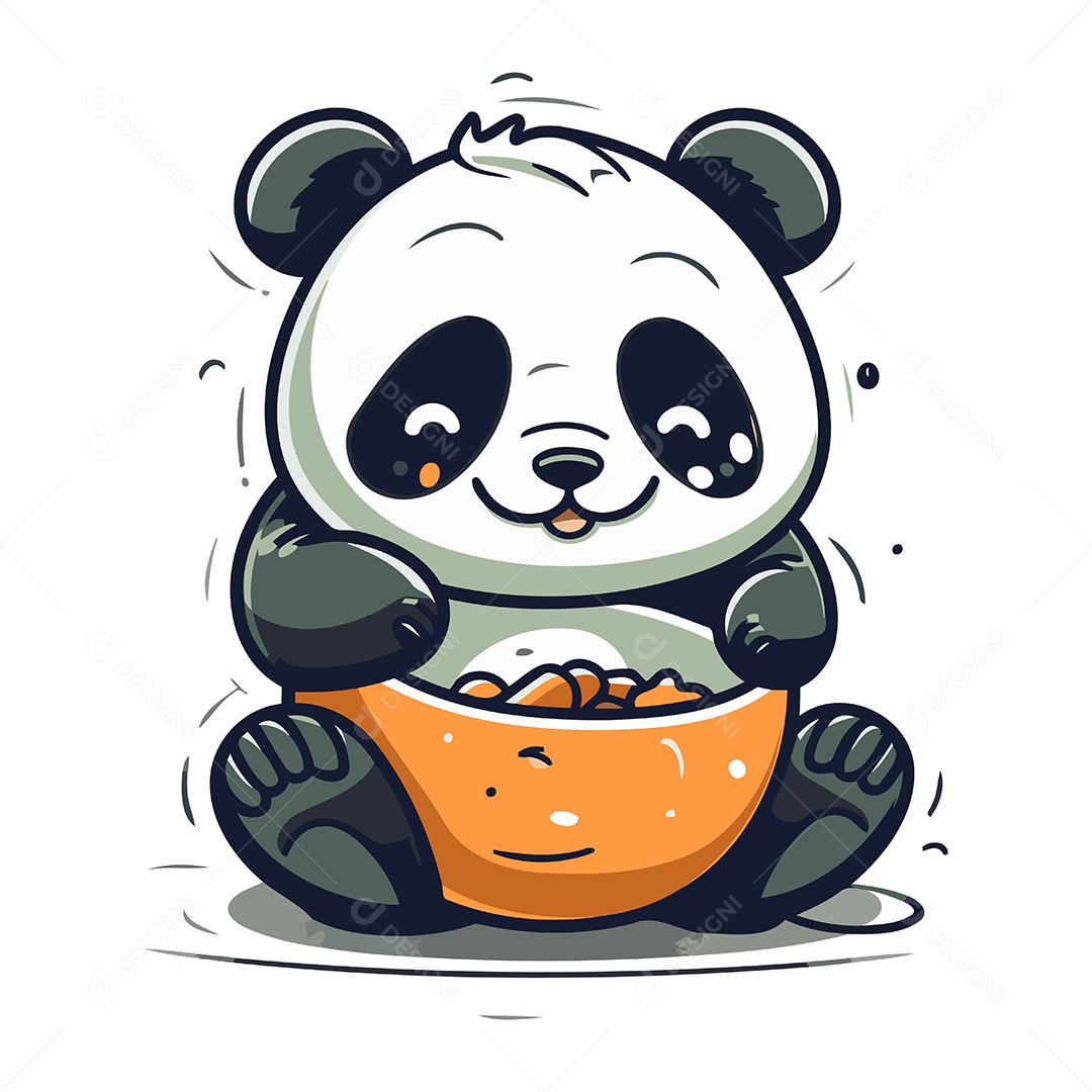 Panda Fofo Comendo em uma Tigela Ilustração Vetor EPS