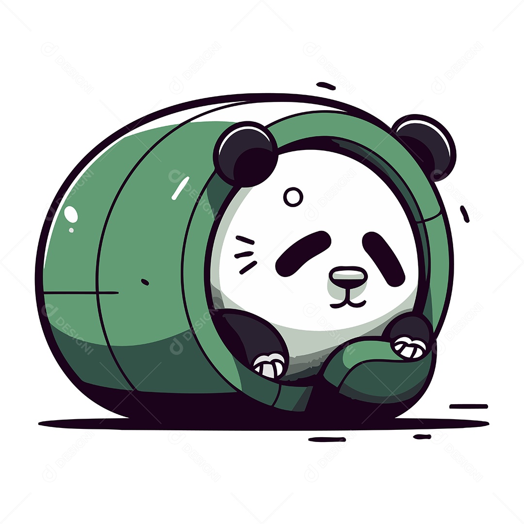 Panda Fofo Dormindo em um Barril Ilustração Vetor EPS