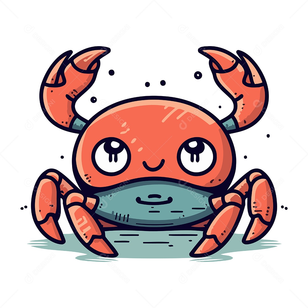 Caranguejo Fofo de Desenho Animado Ilustração Vetor EPS
