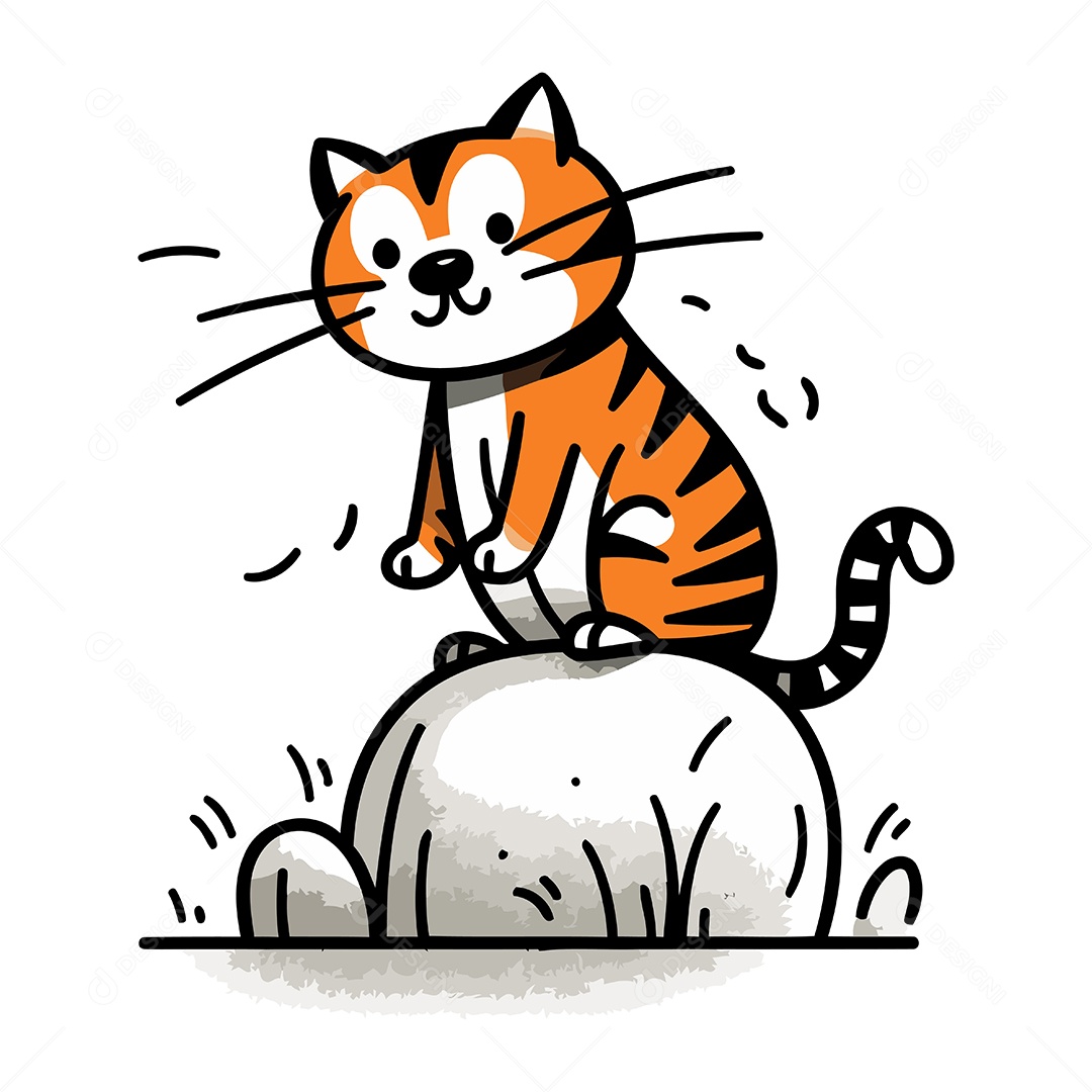 Gato Fofo Sentado em uma Pedra Ilustração Vetor EPS