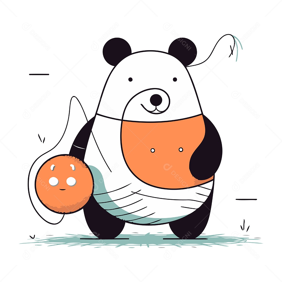 Panda Fofo com uma Bola Ilustração Vetor EPS