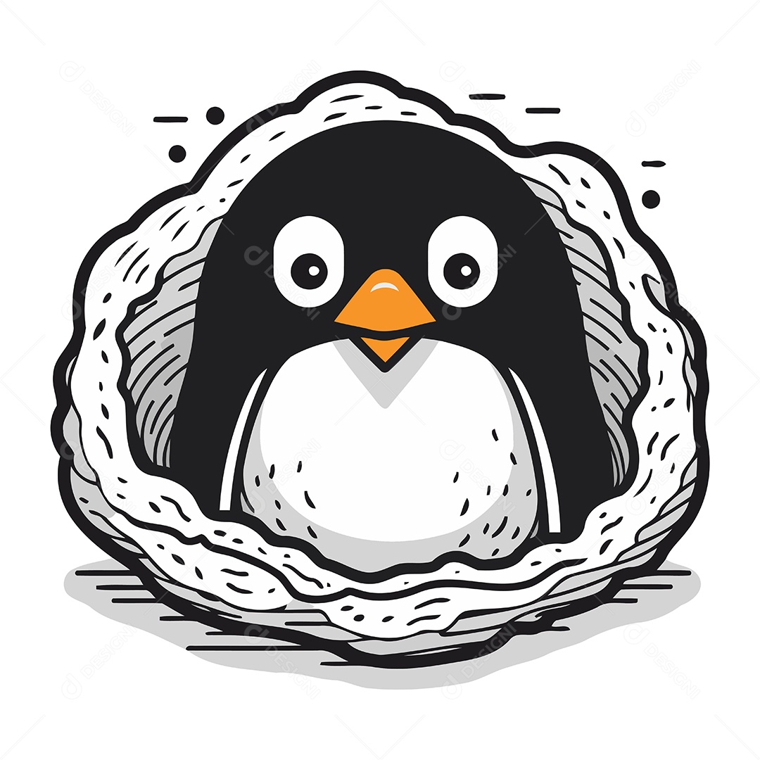 Pinguim Fofo em um Ninho Ilustração Vetor EPS