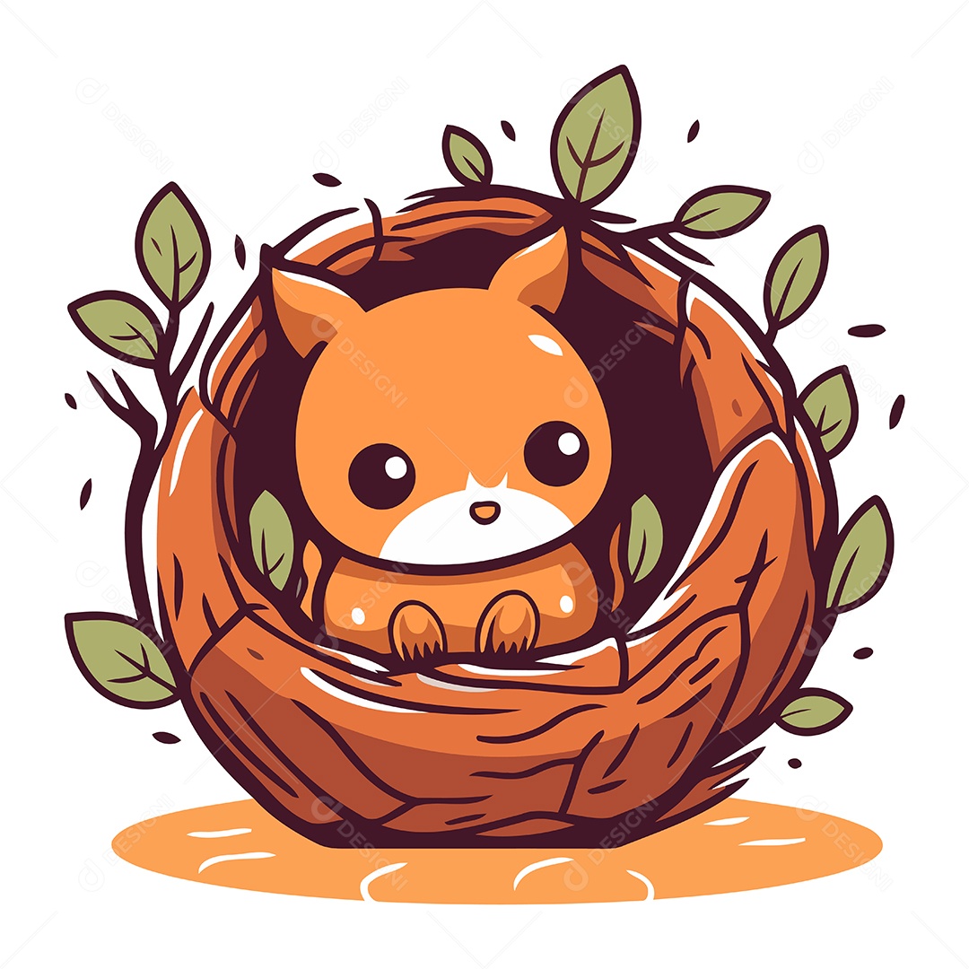 Filhote de Raposa Fofa Desenho Animado Ilustração Vetor EPS