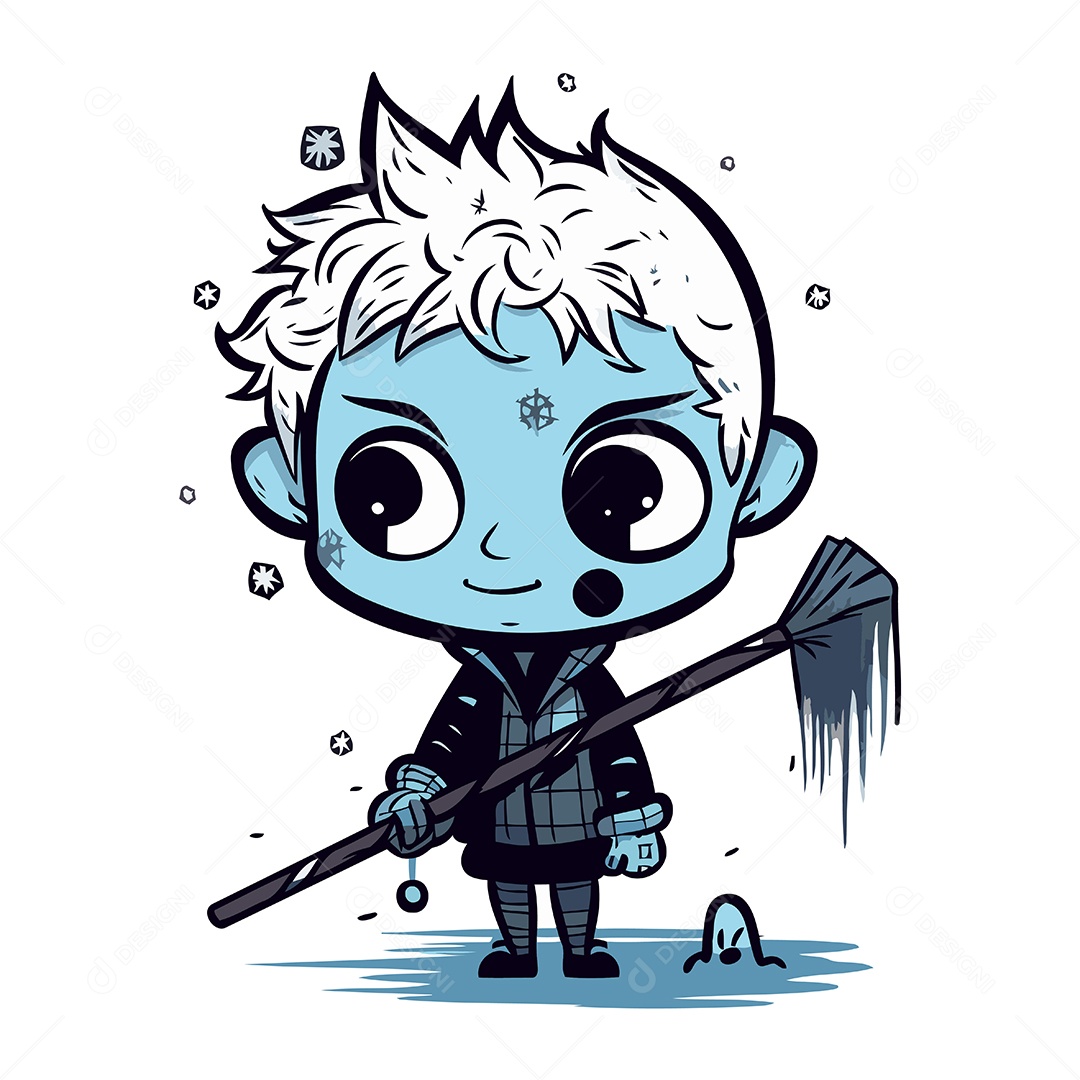 Menino Fofo com uma Vassoura na Mão Ilustração Vetor EPS