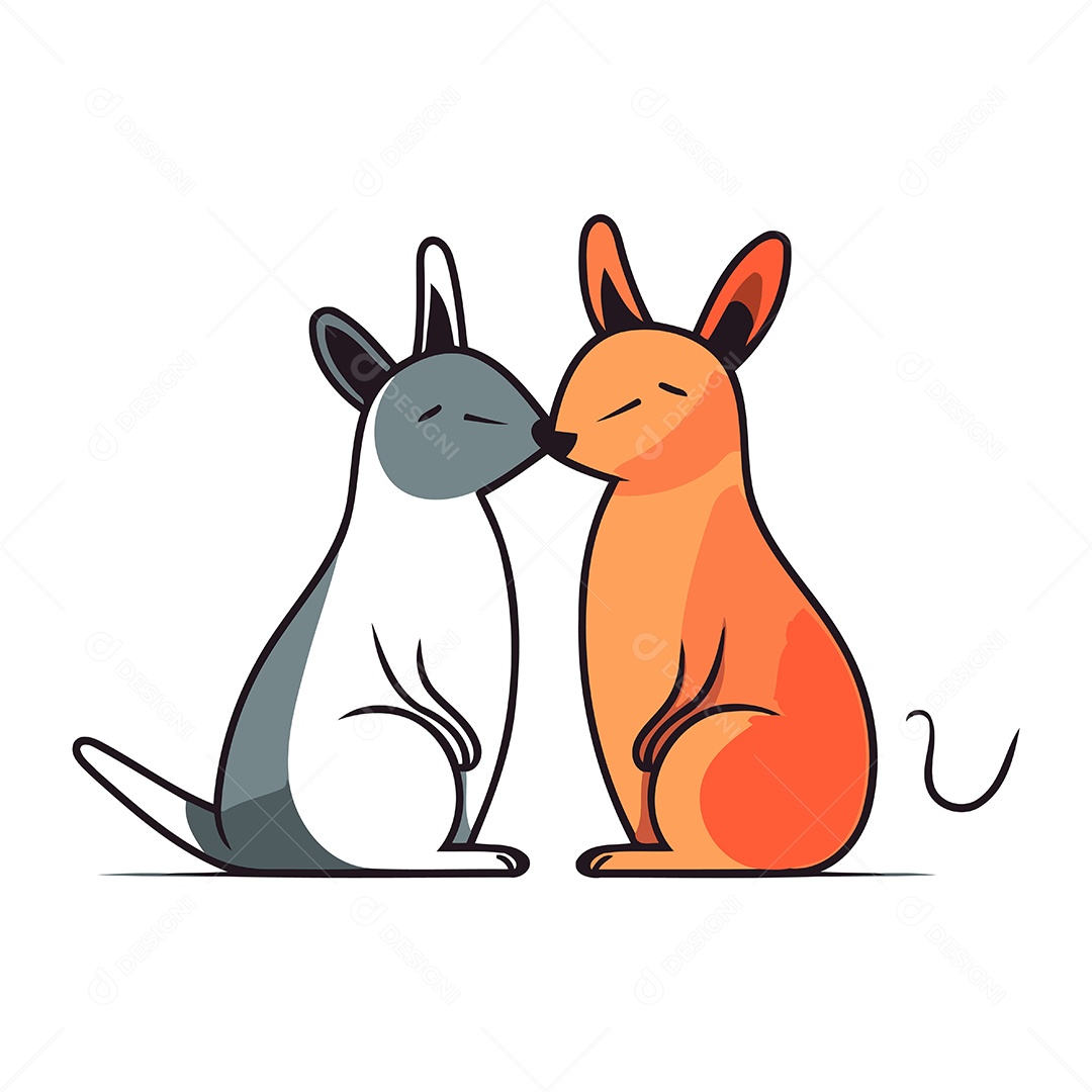 Canguru e Lebre de Desenho Animado Ilustração Vetor EPS