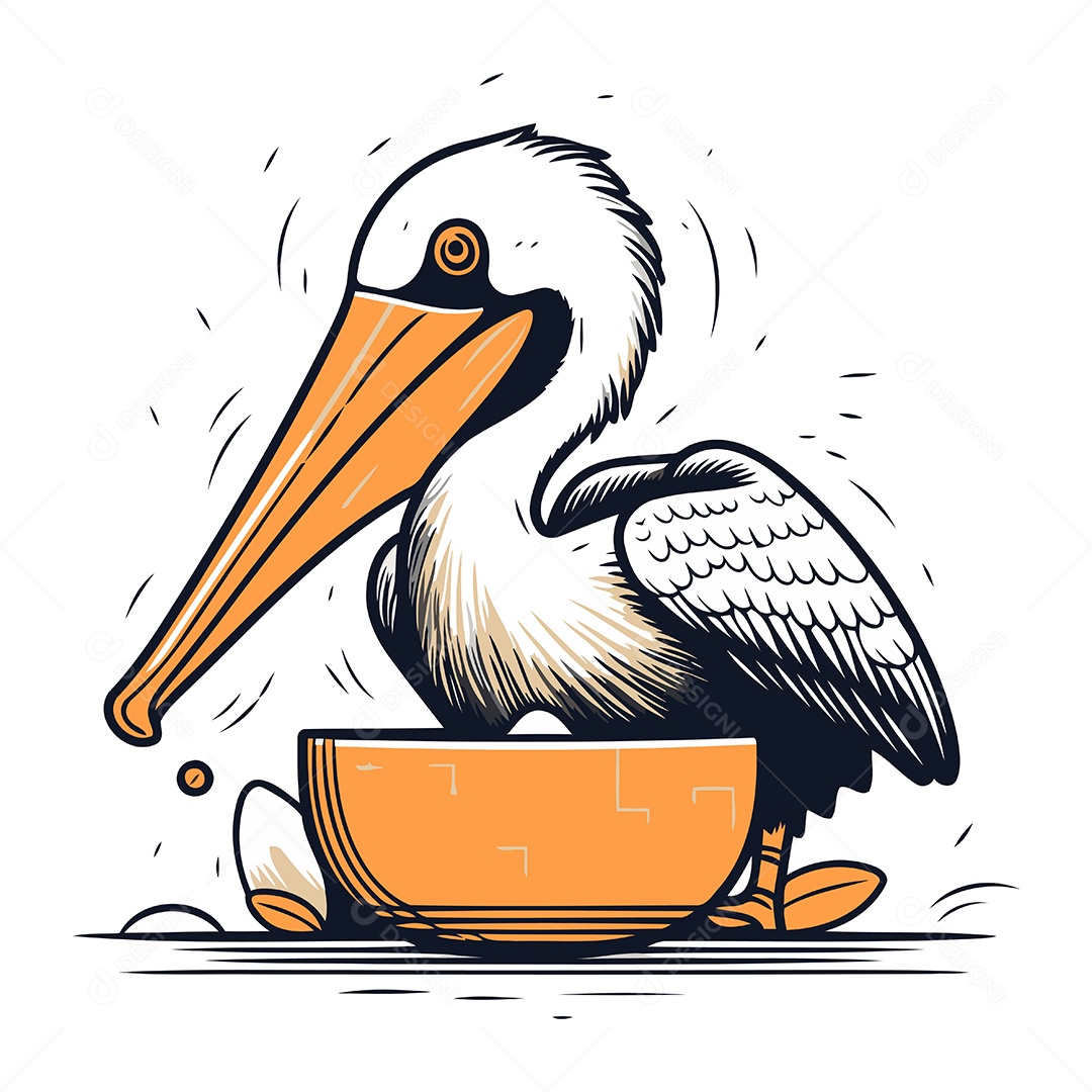 Pelicano com uma Tigela Ilustração Vetor EPS