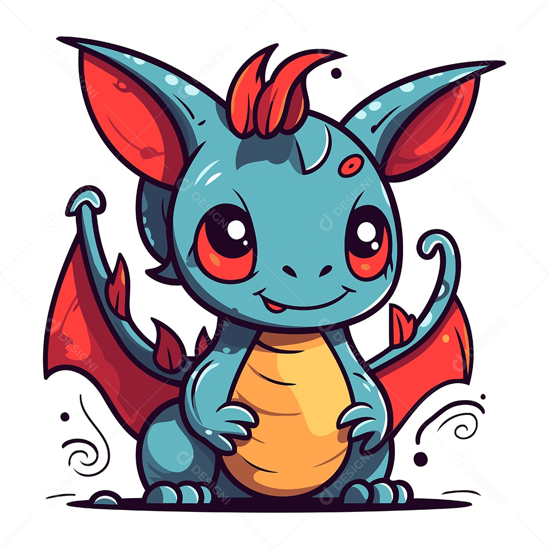 Dragão Fofo de Desenho Animado Ilustração Vetor EPS