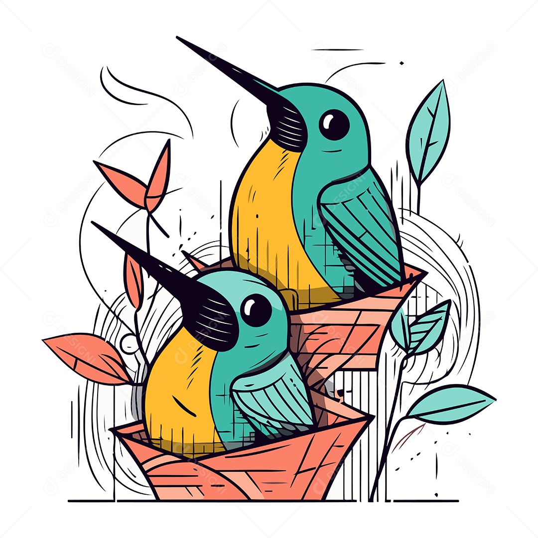 Pássaros de Desenho Animado Ilustração Vetor EPS