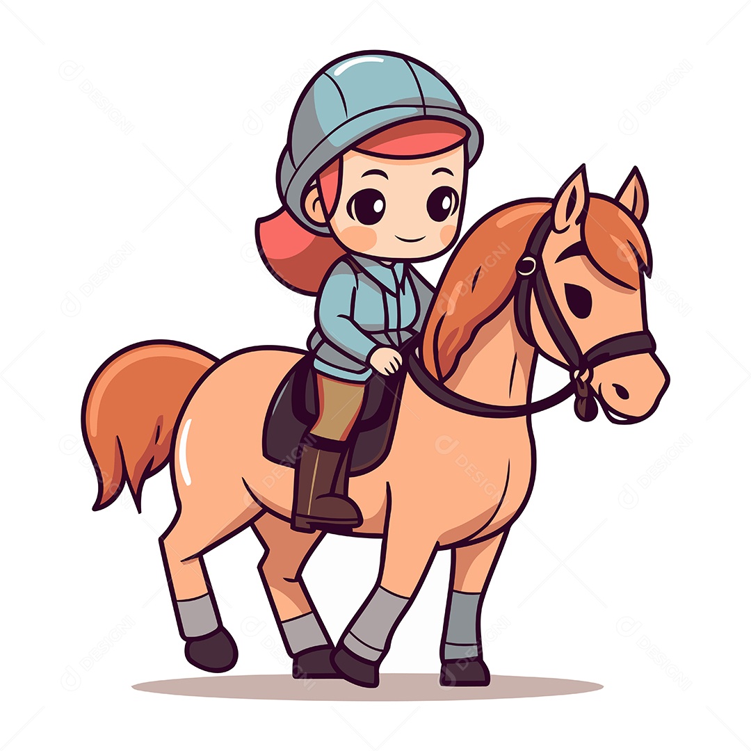 Menina Bonitinha Cavalgando Ilustração Vetor EPS