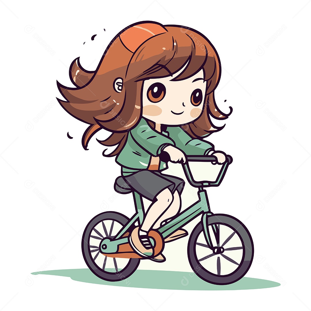Menina Andando de Bicicleta Ilustração Vetor EPS