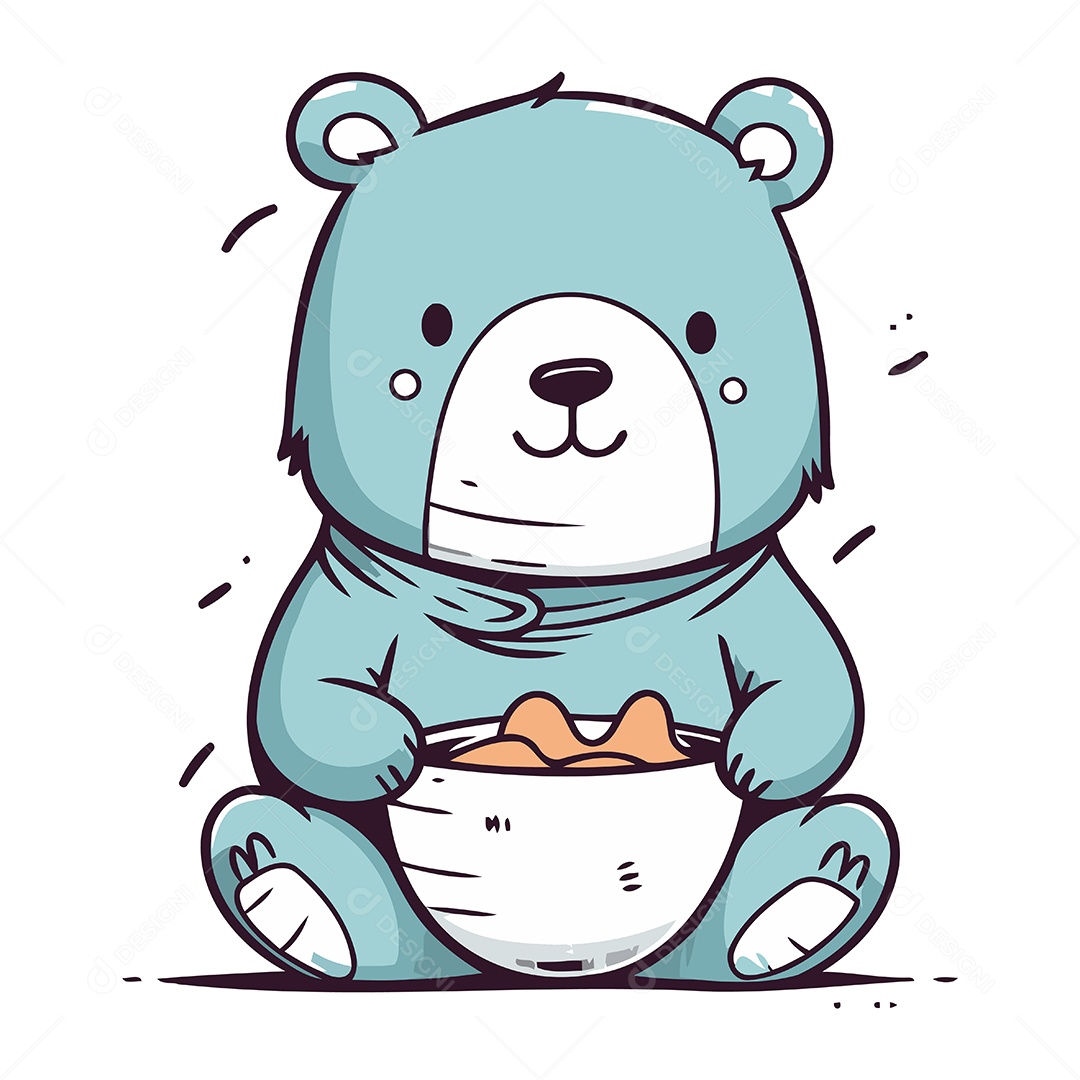 Ursinho Comendo em uma Tigela Ilustração Vetor EPS