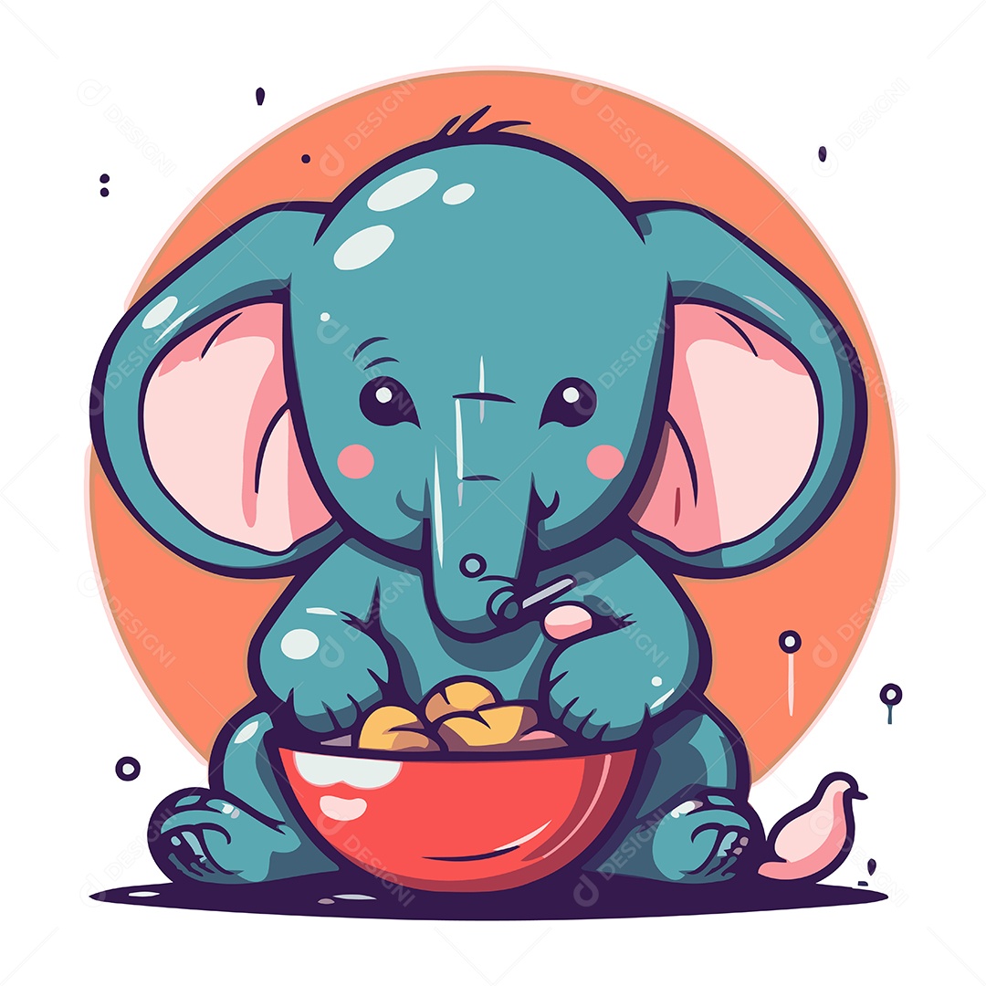Elefante Comendo uma Tigela Ilustração Vetor EPS