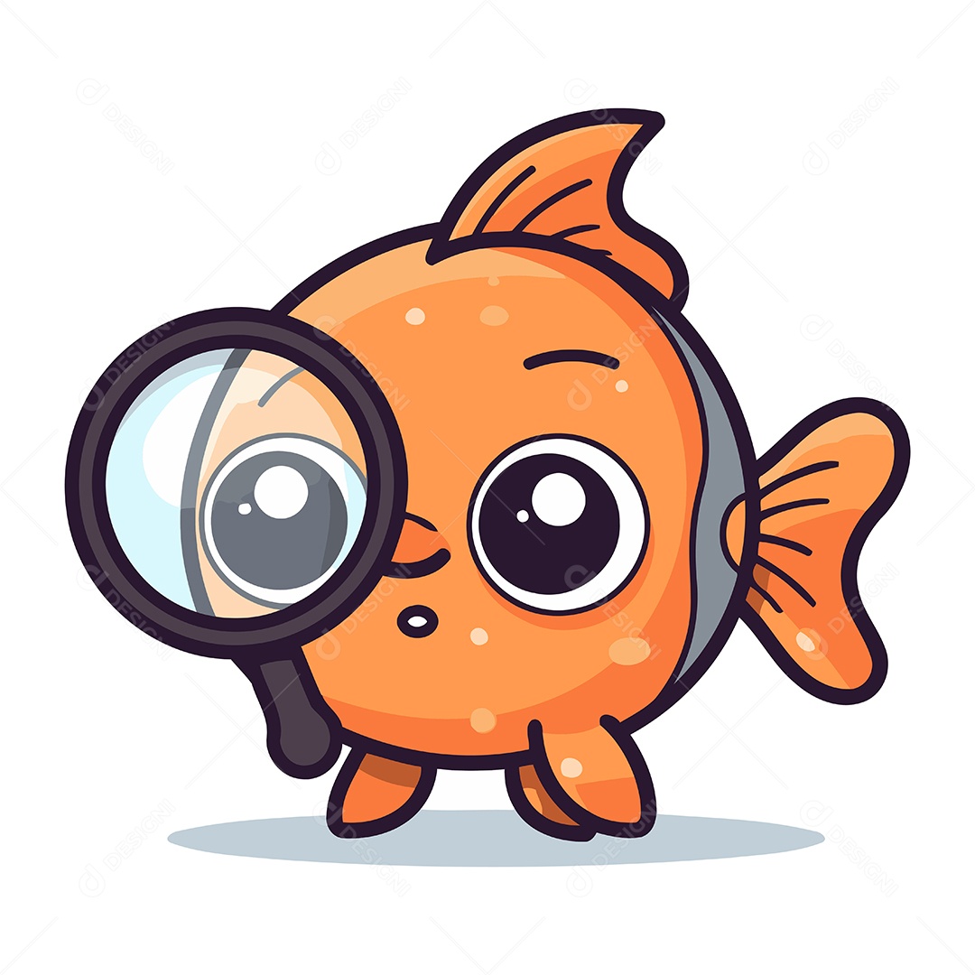 Peixe de Desenho Animado com Lupa Ilustração Vetor EPS