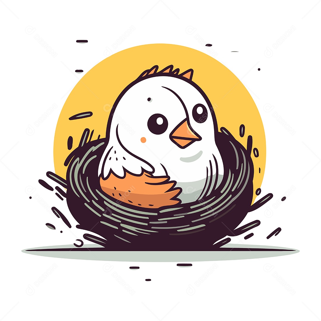 Pintinho Fofo de Desenho Animado no Ninho Ilustração Vetor EPS