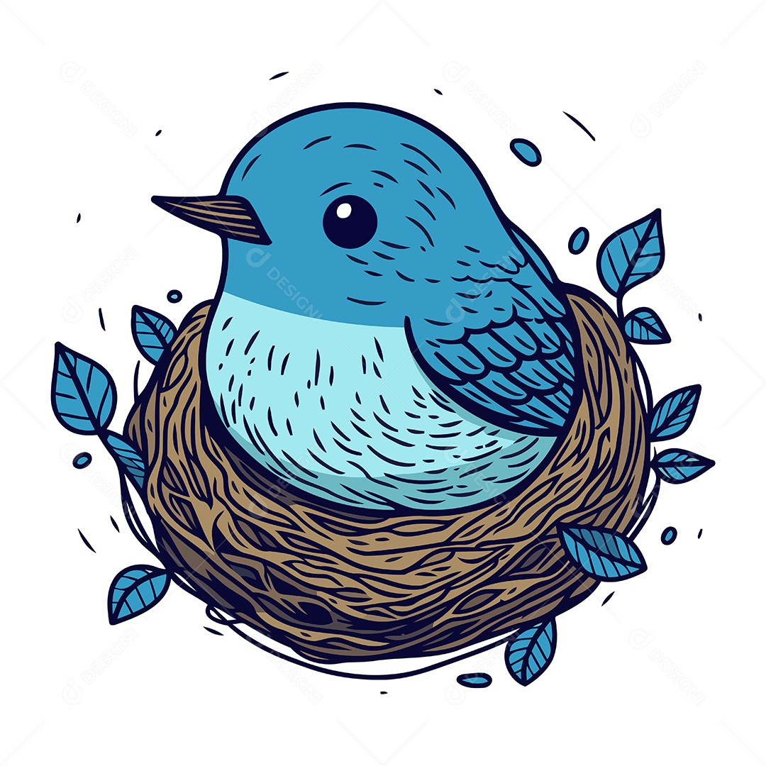 Pássaro Azul em um Ninho Ilustração Vetor EPS