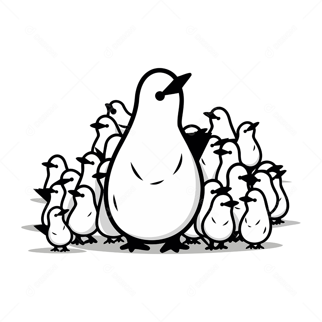 Grupo de Filhotes e um Pássaro Ilustração Vetor EPS