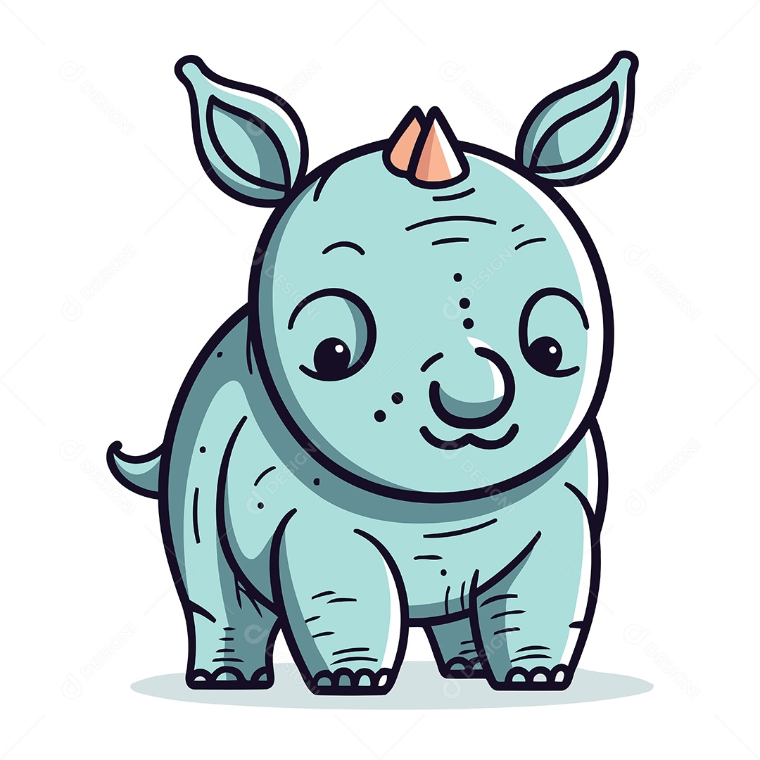 Rinoceronte de Desenho Animado Ilustração Vetor EPS