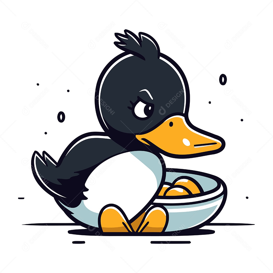 Pato Fofo com uma Tigela Ilustração Vetor EPS